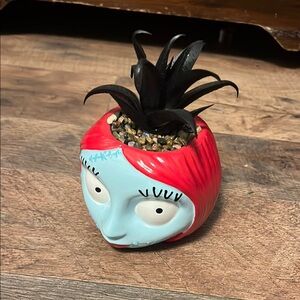 Red and Blue Character Planter with Black Faux Plant